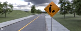 This work zone sign indicates that workers are performing maintenance on the roadway. 