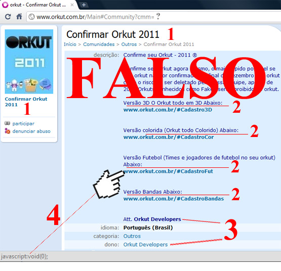 Comunidades no Orkut criadas para roubar - a descrição tenta enganar você