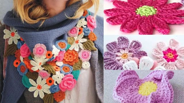 3 Flores a crochet para decorar bufandas, blusas y chaquetas 🌸