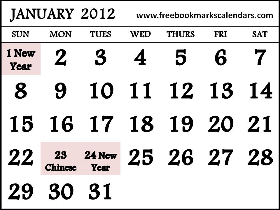 Free Singapore Calendar 2012