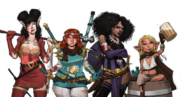 Seguindo a sequência da primeira imagem, as Ratas Rainhas encaram o leitor após retornar de uma de suas aventuras. Machucadas e equipamentos danificados, Hannah, Violet e Dee posam satisfeitas, apesar dos ferimentos e escoriações. Em cima de um barril, Betty ergue uma caneca de cerveja maior que sua cabeça e sorri.