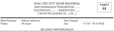 Bank Soal dan Kunci Jawaban Try Out Paket 1 Bahasa Indonesia SMP/MTs-https://gurujumi.blogspot.com/