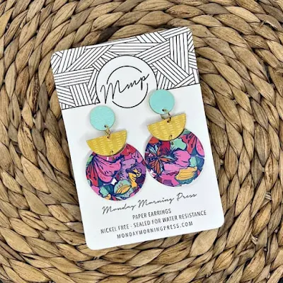 pair of colorful floral pattern dangle paper earrings