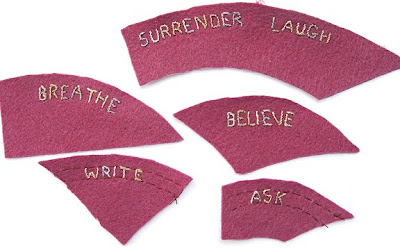 embroidered words, components for June BJP by Robin Atkins