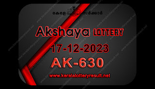 Kerala lottery result;  AKSHAYA Lottery Results Today "AK 630"