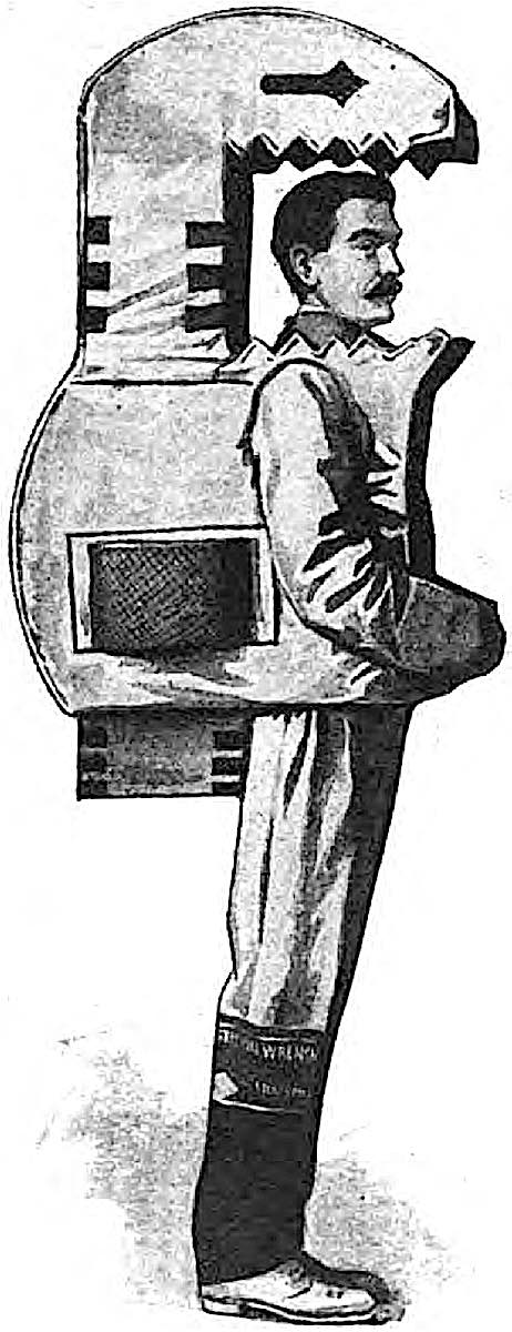 a 1910 promotion costume, man in a wrench costume