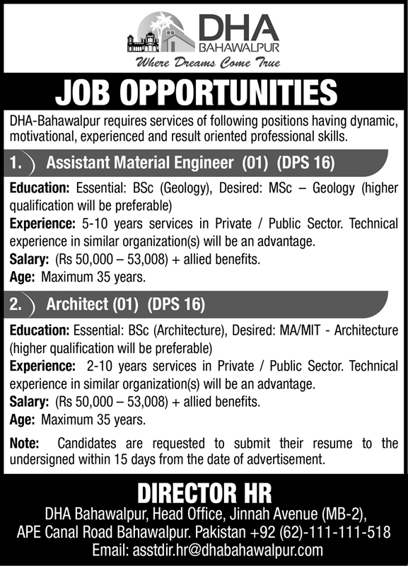 Defense Housing Authority (DHA) Bahawalpur Jobs 2021