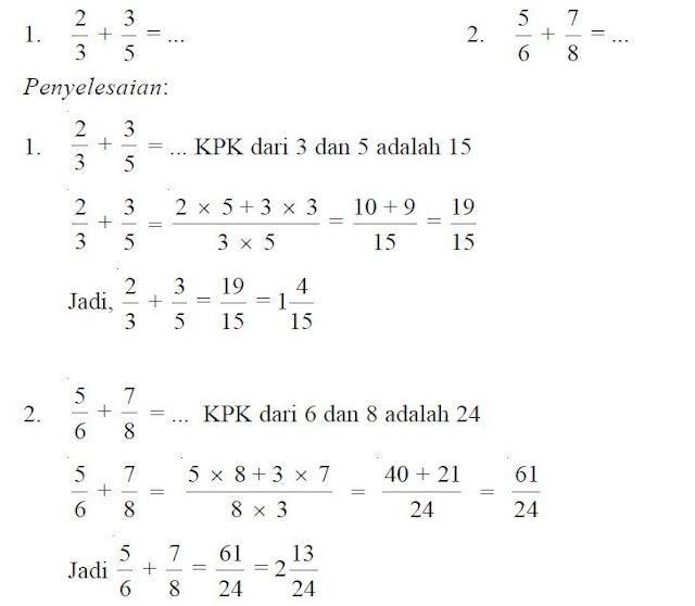 Operasi Penjumlahan dan Pengurangan pada Pecahan Biasa dan 