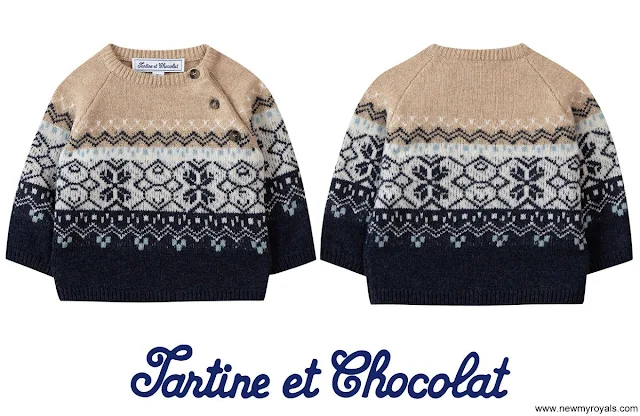 Prince Charles wore Tartine et Chocolat Intarsia Sweater in Navy