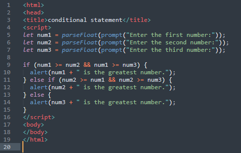 JavaScript program to find the largest of three numbers