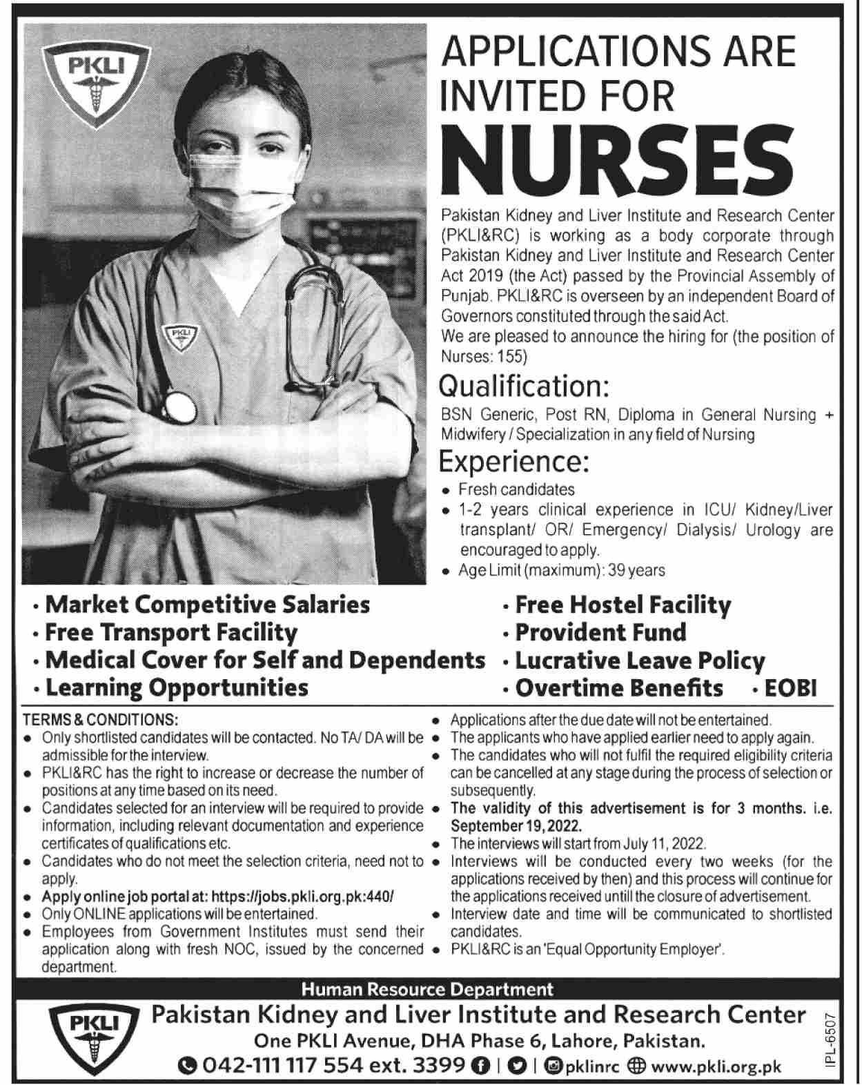 Latest Pakistan Kidney And Liver Institute And Research Centre PKLI Medical Posts Lahore 2022