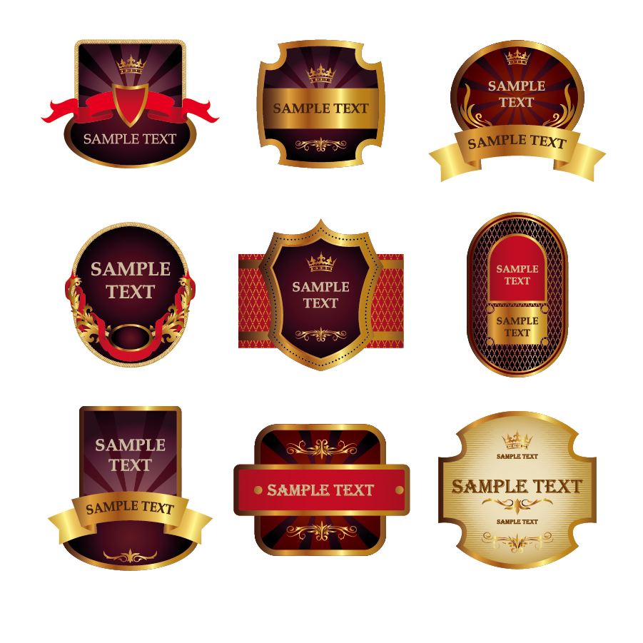 Free Vector がらくた素材庫 お洒落な金色のワイン ラベル Stickers And Labels Wine Vector イラスト素材