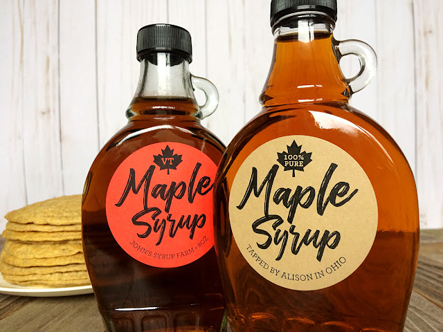 Custom Red & Kraft Robust maple syrup bottle labels