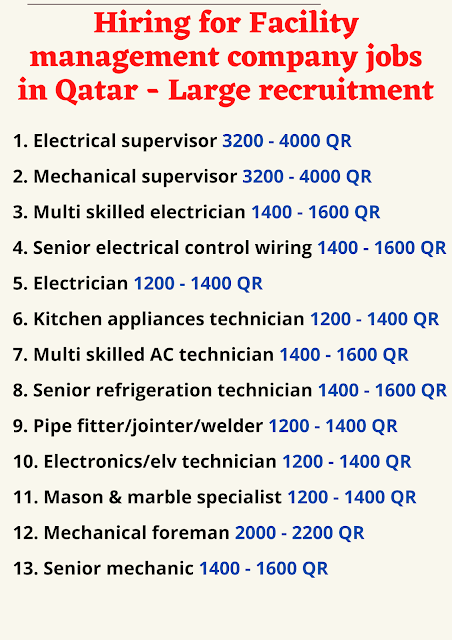 Hiring for Facility management company jobs in Qatar - Large recruitment