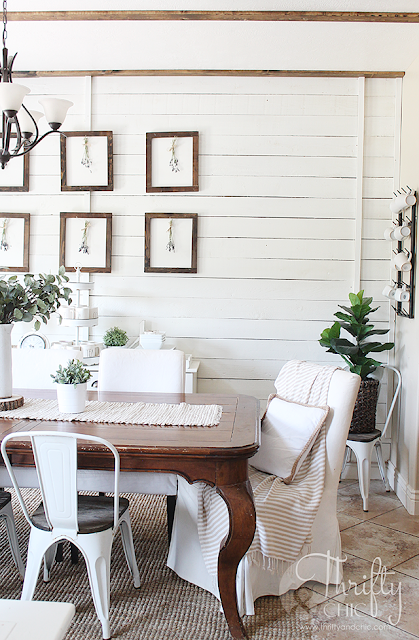 DIY faux wood beams. How to add character to your house. Farmhouse dining room decor and decorating ideas.