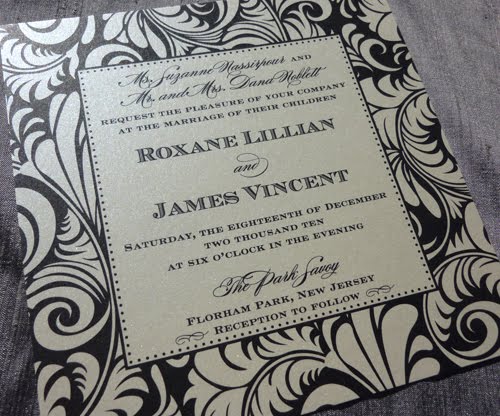 damask pocket card wedding invitation