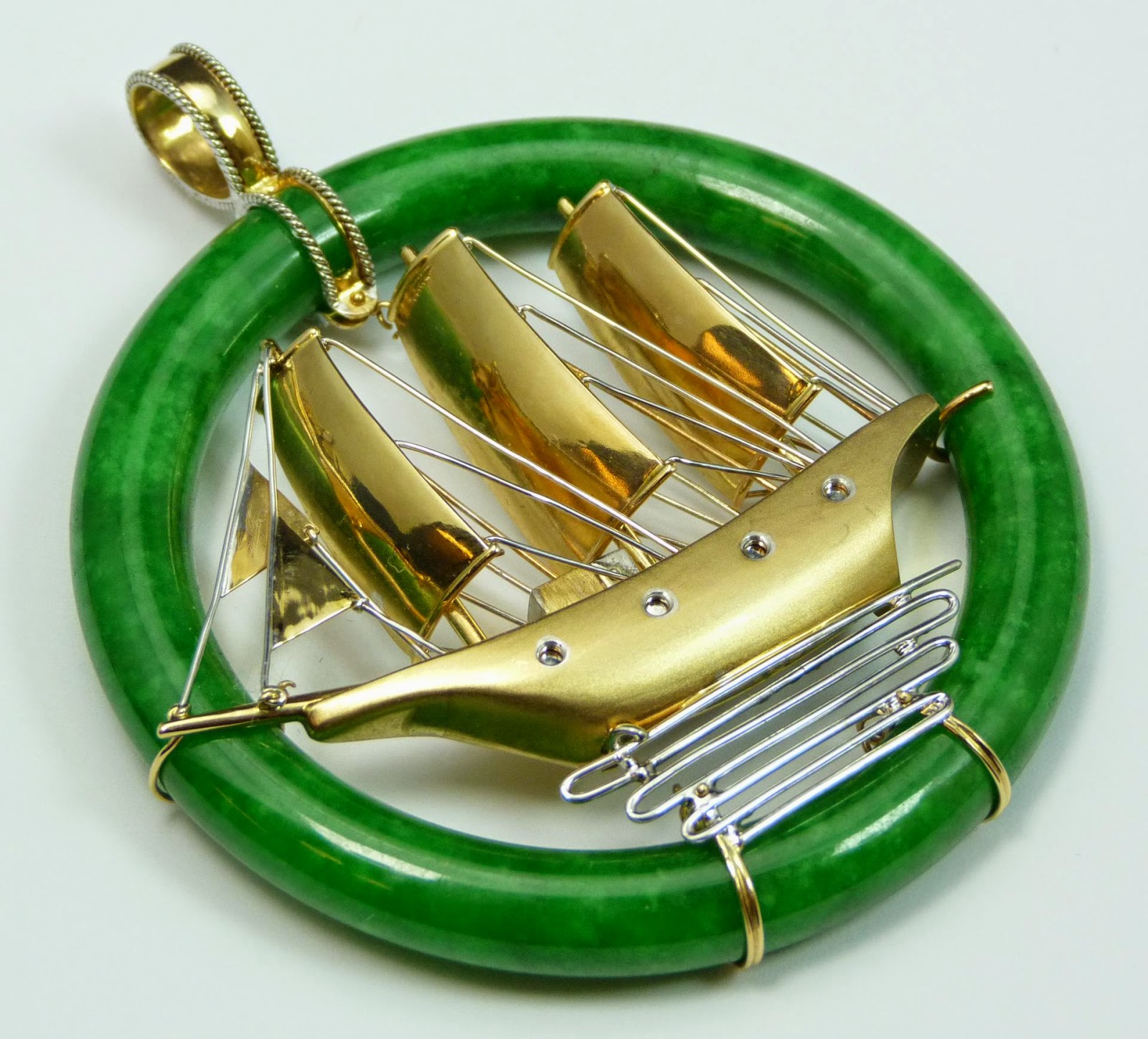 14k gold jade bracelet with gold ship