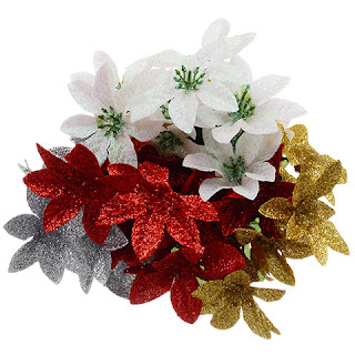 Glittered Poinsettia Bushes, 13 in