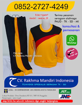 kaos olahraga tk dan paud kain premium, warna kuning emas kombinasi merah hitam model lengan panjang 2024