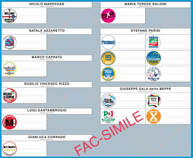 Fac-simile scheda elezioni Milano 2016