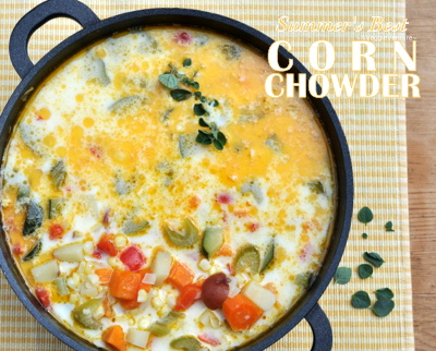 Summer's Best Corn Chowder, a classic summer soup ♥ AVeggieVenture.com, packed with our favorite fresh and seasonal summer vegetables. Great for Meal Prep.