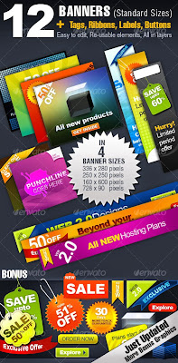 Graphicriver � 12 BANNERS � 4 Sizes + Tags, Ribbons, Buttons