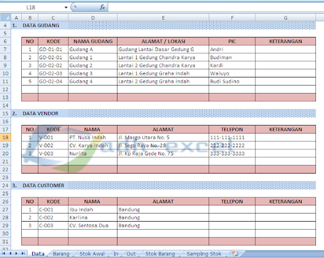 menghitung stok barang dalam excel