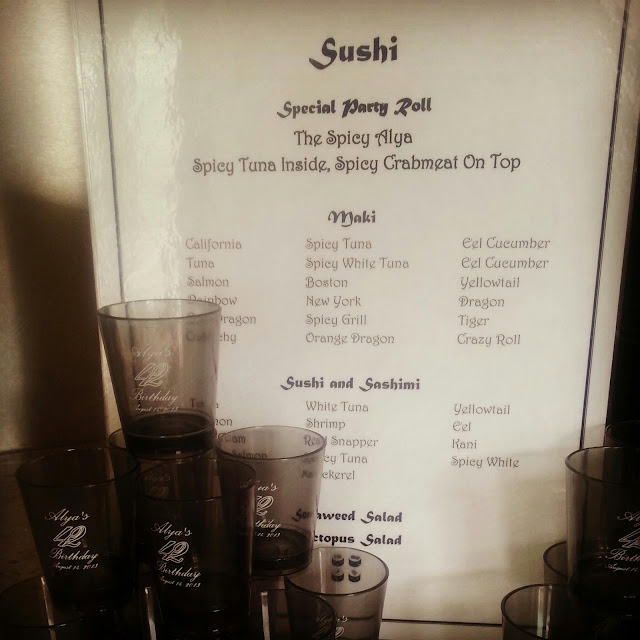 Personalized Sushi Menu and shot glasses