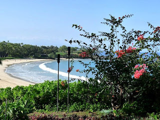 Mauna Kea Beach view from Mauna Kea Beach hotel. Entire Mauna Kea Beach is public beach. Beach access is available with free beach pass.