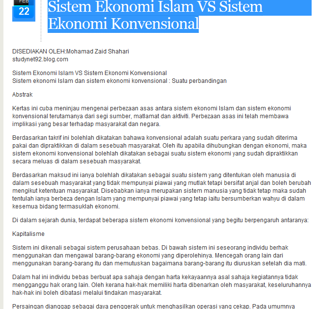 One Stop Academic: Sistem Ekonomi Islam VS Sistem Ekonomi 