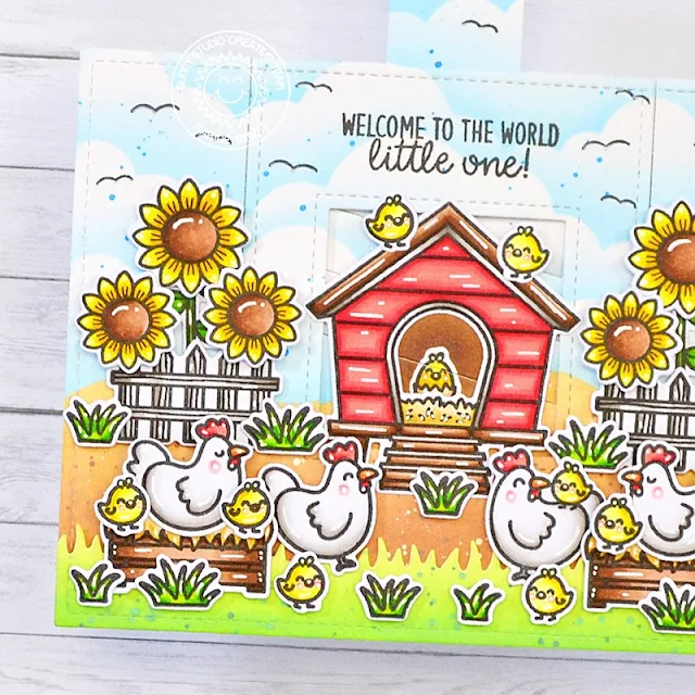 Sunny Studio Stamps: Clucky Chickens Card by Marine Simon (featuring Barnyard Buddies, Happy Harvest)