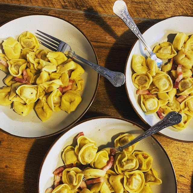 tortelloni with garlic, bacon and sage butter sauce