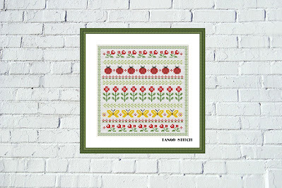 Meadow summer floral ornament cross stitch pattern -  Tango Stitch