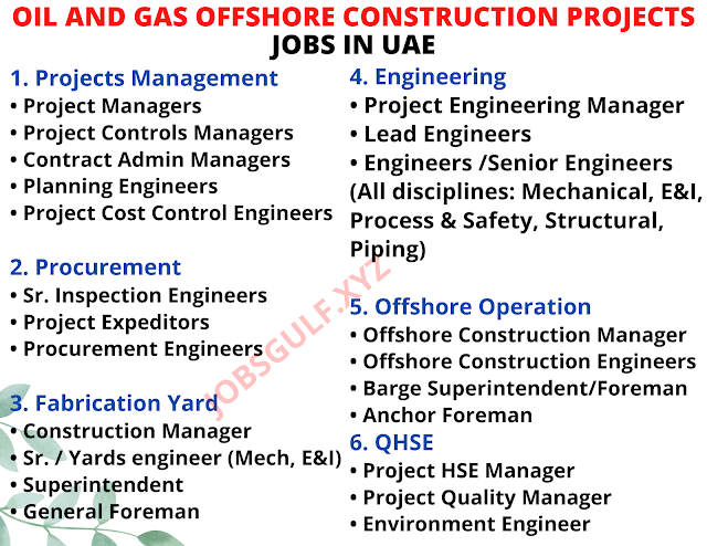 OIL AND GAS OFFSHORE CONSTRUCTION PROJECTS JOBS IN UAE