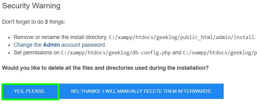 delete files and directories used during geeklog installation