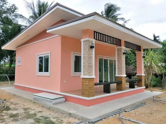 rumah minimalis kombinasi warna merah jambu muda atau mate dan merah jambu terang pink