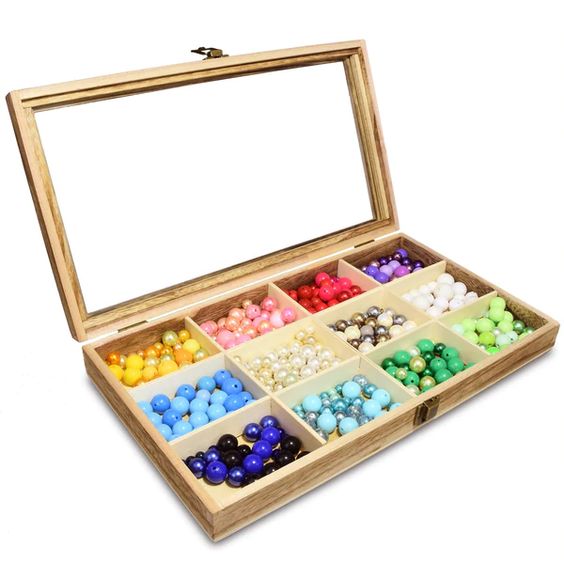 #WD110 Glass Top Wooden Craft Supply Organizer Jewelry Display Case