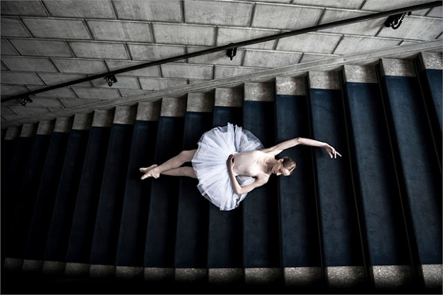 Ballerina in tutu on stairs in Erika Cavallini for Vogue Italy seen on Hello Lovely