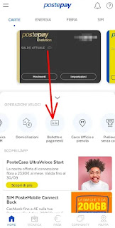 Pagamento PagoPa da App Postepay - 1 aprire l'app fare l'accesso e cliccare su bollette e pagamenti