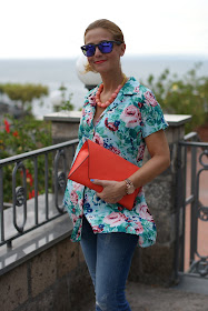 Kenzo floral print, Kenzo shirt, Zara orange clutch, Fashion and Cookies, fashion blog