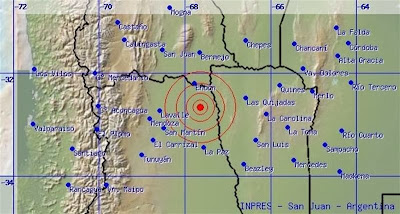 Epicentro sismo 5,5 grados en Mendoza, Argentina, 15 de Noviembre 2013