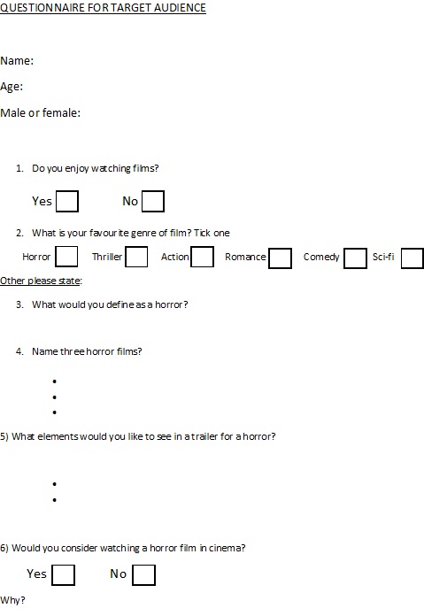 JasmineBridgerG324: Blank questionnaire for target audience