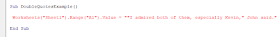 Using double quotes in the string gives syntax error in the Excel sheet example