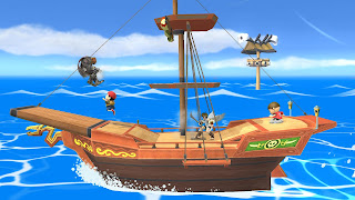 screenshot of the Pirate Ship stage with multiple characters fighting