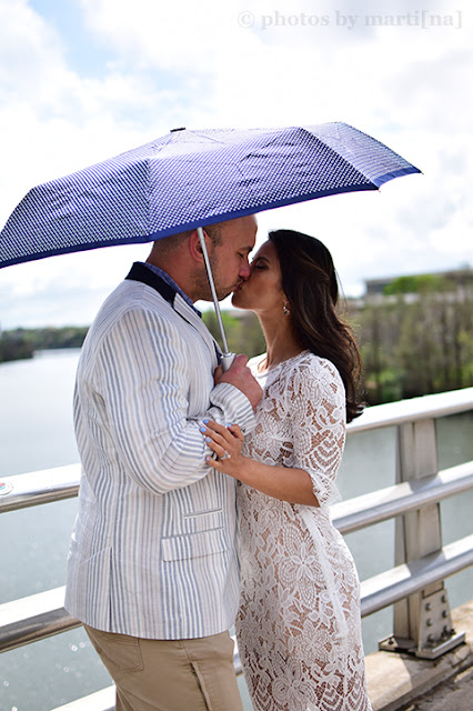 Newly weds kissing on Congress bridge in Austin, Texas