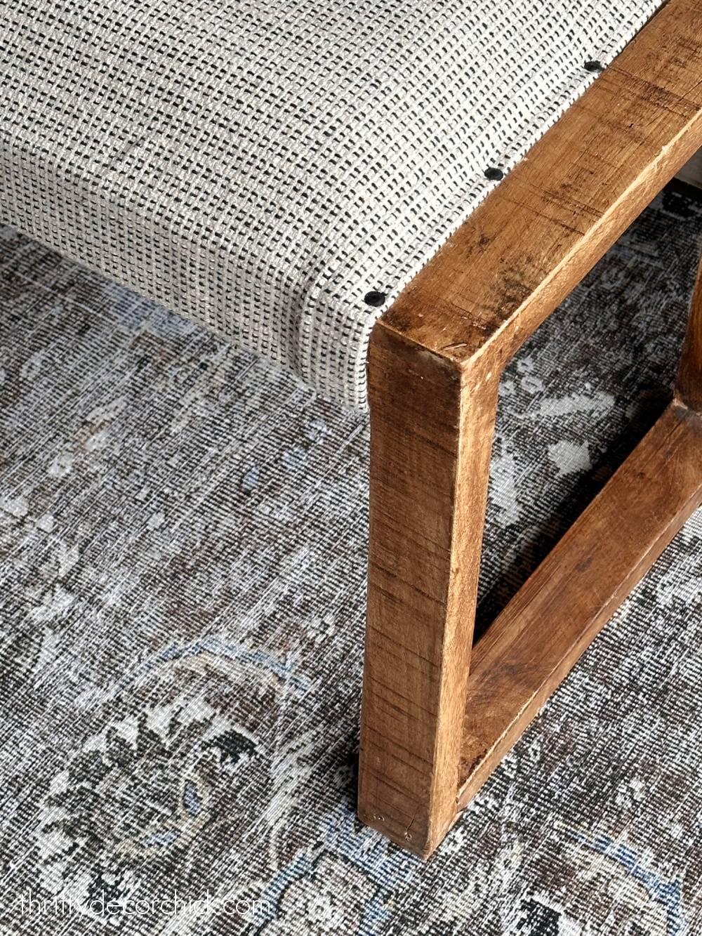 striped rug as bench cover