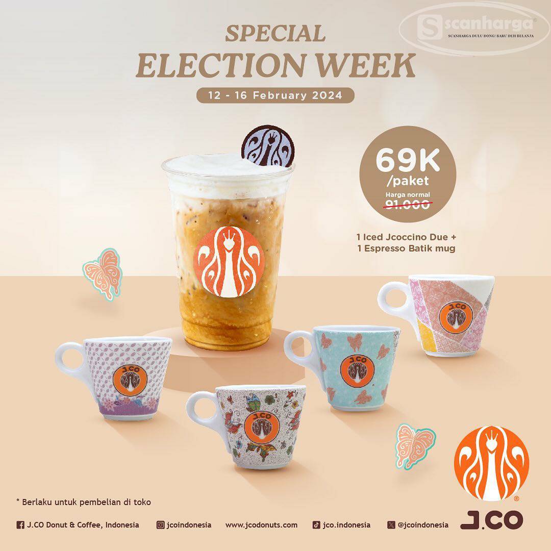 Promo JCO Special Election Week - 1 Iced Jcoccino + 1 Espresso Batik Mug hanya Rp. 69.000