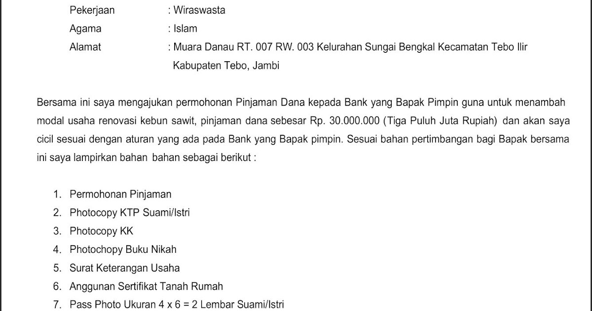 Contoh Surat Permohonan Menyelesaikan Pinjaman Bank