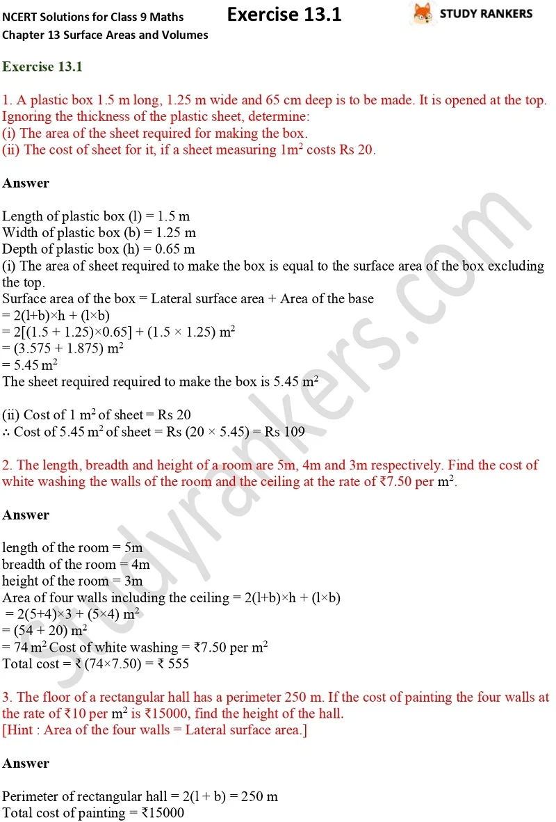 NCERT Solutions for Class 9 Maths Chapter 13 Surface Areas and Volumes Exercise 13.1 Part 1