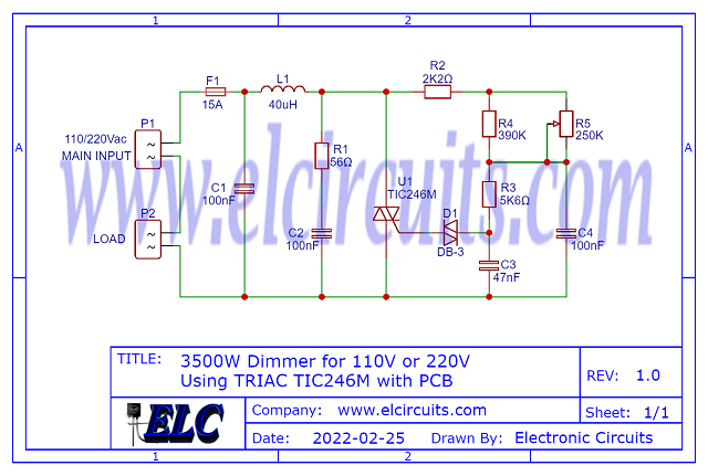 Electronic Circuits: 3500W Dimmer for 110V or 220V using TRIAC